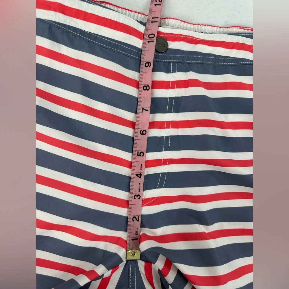 Onia Calder Stripe Swim Trunks Red White Blue Lined Drawstring Americana Lg